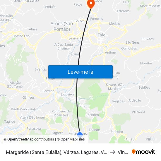 Margaride (Santa Eulália), Várzea, Lagares, Varziela e Moure to Vinhós map