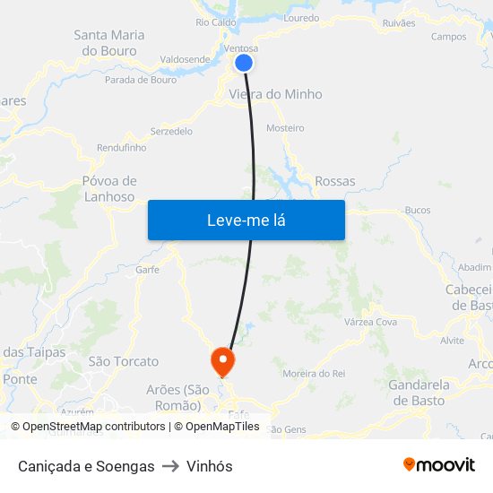 Caniçada e Soengas to Vinhós map