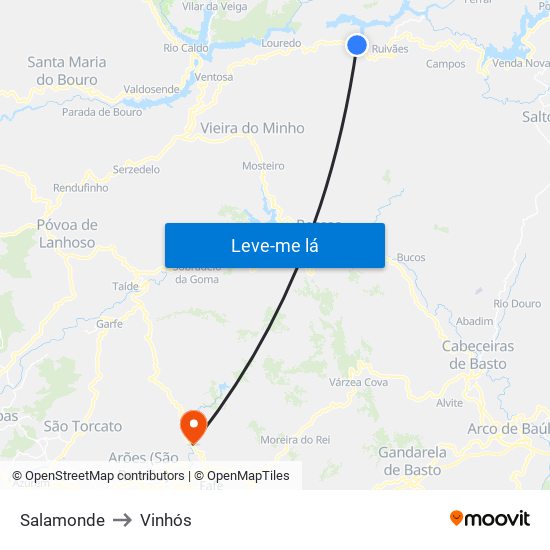Salamonde to Vinhós map