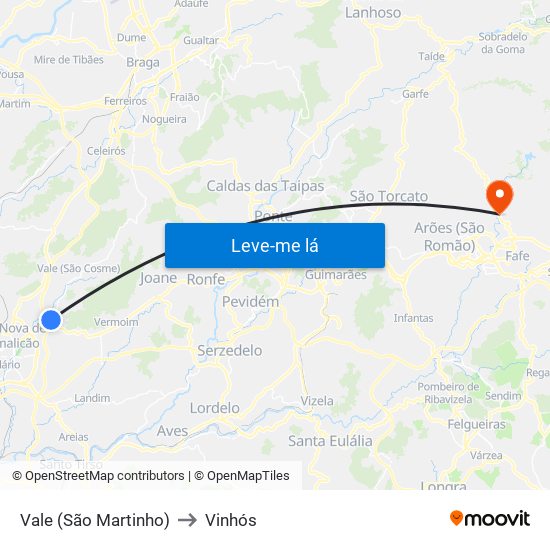 Vale (São Martinho) to Vinhós map