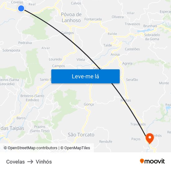 Covelas to Vinhós map