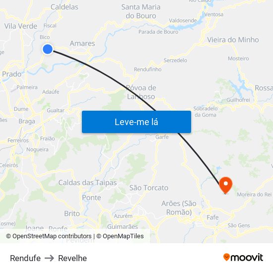 Rendufe to Revelhe map