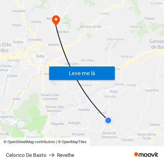 Celorico De Basto to Revelhe map