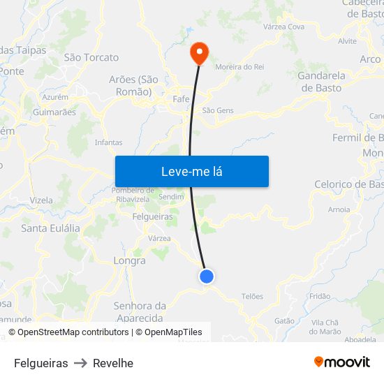 Felgueiras to Revelhe map