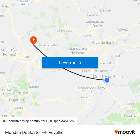 Mondim De Basto to Revelhe map