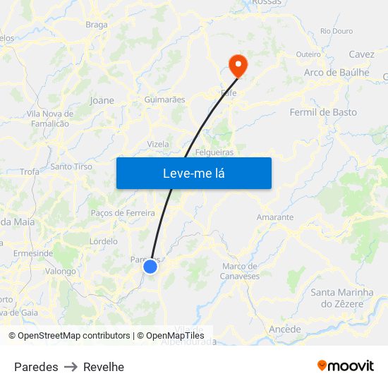 Paredes to Revelhe map