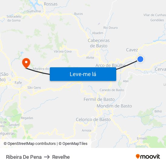 Ribeira De Pena to Revelhe map