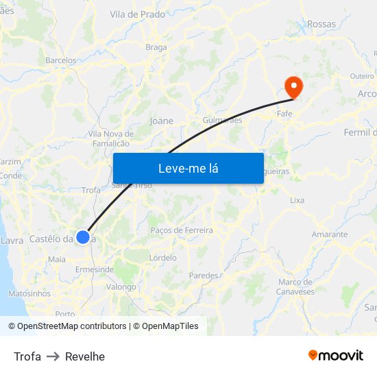 Trofa to Revelhe map