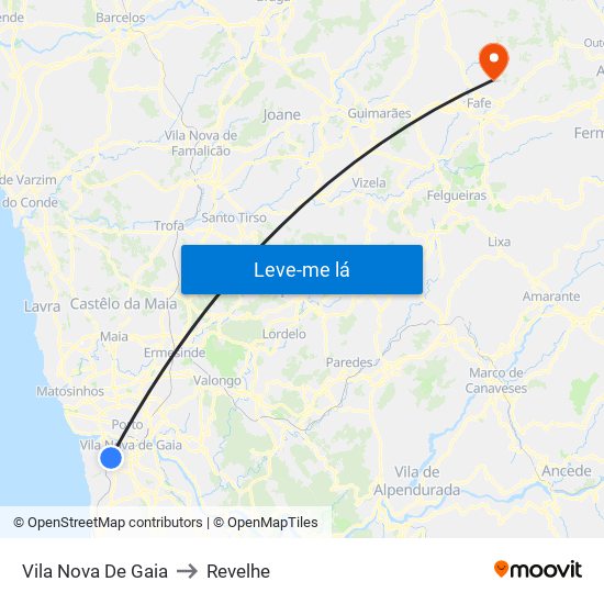 Vila Nova De Gaia to Revelhe map