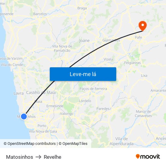 Matosinhos to Revelhe map