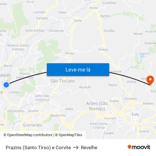 Prazins (Santo Tirso) e Corvite to Revelhe map