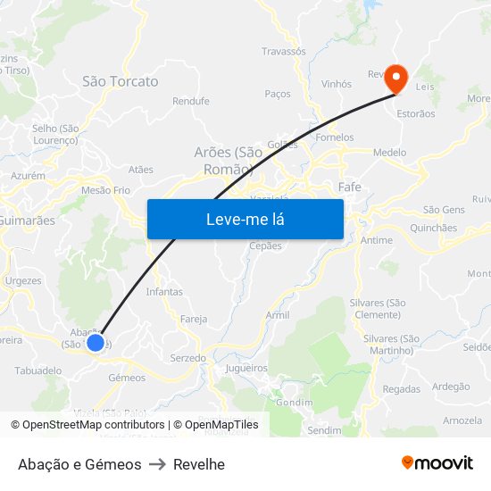 Abação e Gémeos to Revelhe map