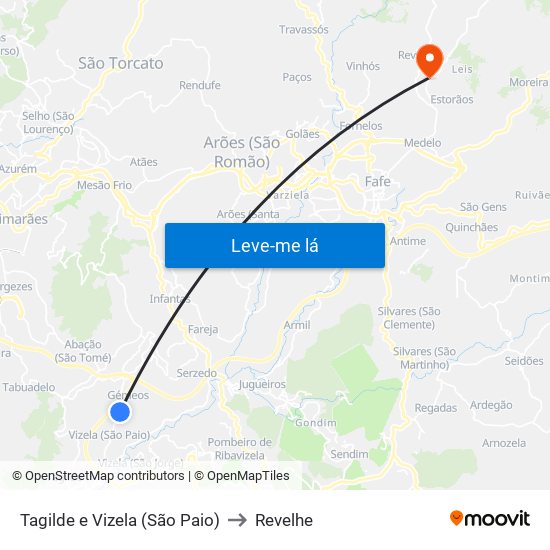 Tagilde e Vizela (São Paio) to Revelhe map