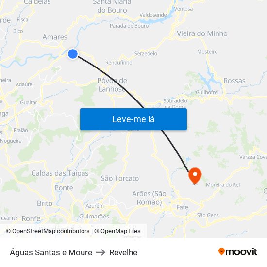 Águas Santas e Moure to Revelhe map