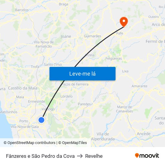 Fânzeres e São Pedro da Cova to Revelhe map