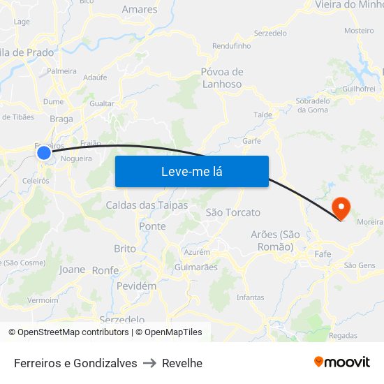 Ferreiros e Gondizalves to Revelhe map