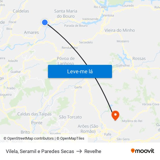 Vilela, Seramil e Paredes Secas to Revelhe map