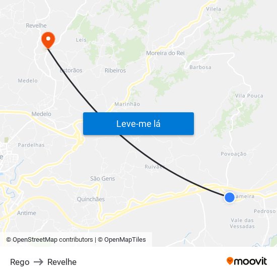 Rego to Revelhe map