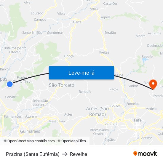 Prazins (Santa Eufémia) to Revelhe map