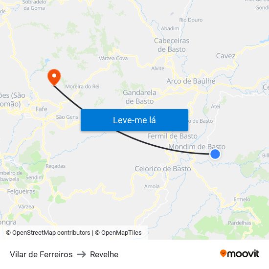 Vilar de Ferreiros to Revelhe map