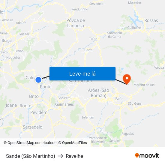 Sande (São Martinho) to Revelhe map