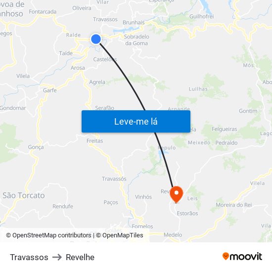 Travassos to Revelhe map