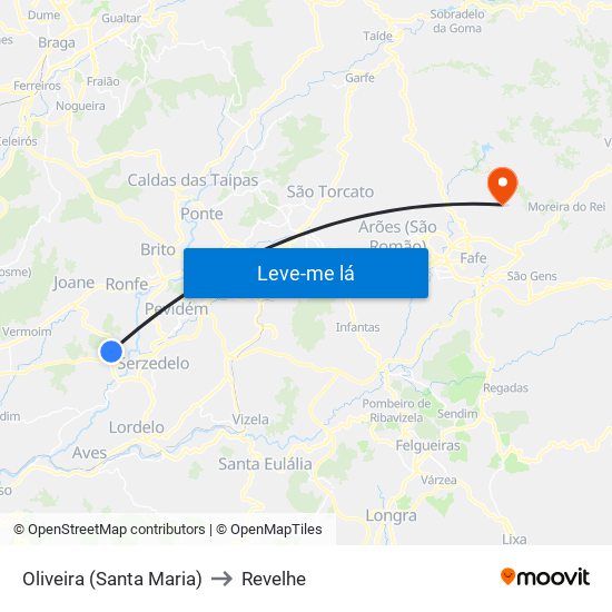 Oliveira (Santa Maria) to Revelhe map