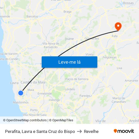 Perafita, Lavra e Santa Cruz do Bispo to Revelhe map