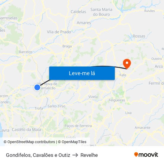 Gondifelos, Cavalões e Outiz to Revelhe map