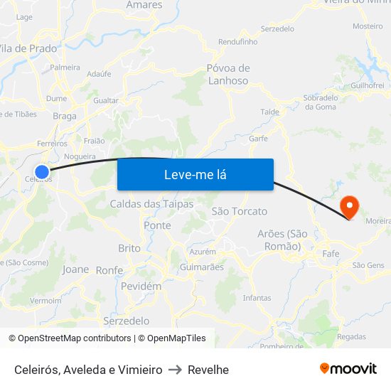 Celeirós, Aveleda e Vimieiro to Revelhe map