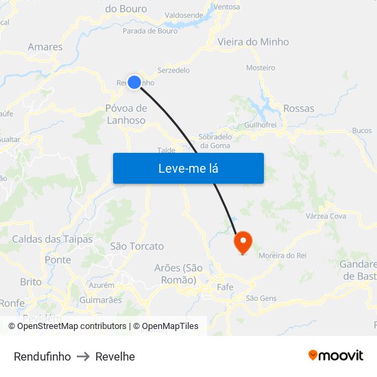 Rendufinho to Revelhe map