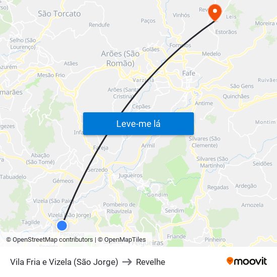 Vila Fria e Vizela (São Jorge) to Revelhe map