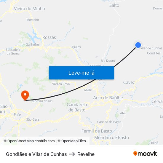 Gondiães e Vilar de Cunhas to Revelhe map