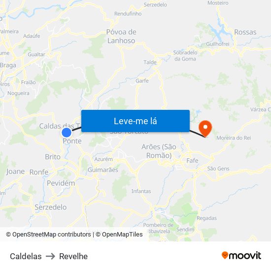 Caldelas to Revelhe map
