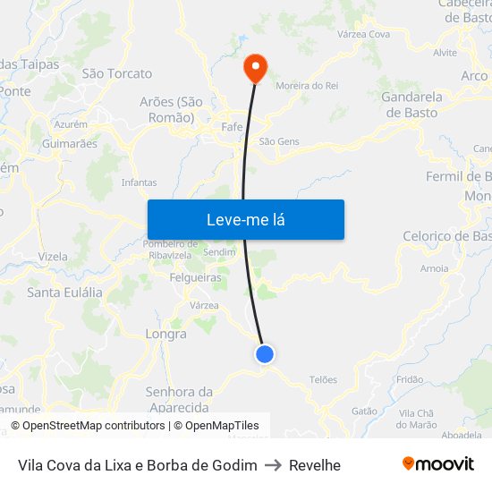 Vila Cova da Lixa e Borba de Godim to Revelhe map