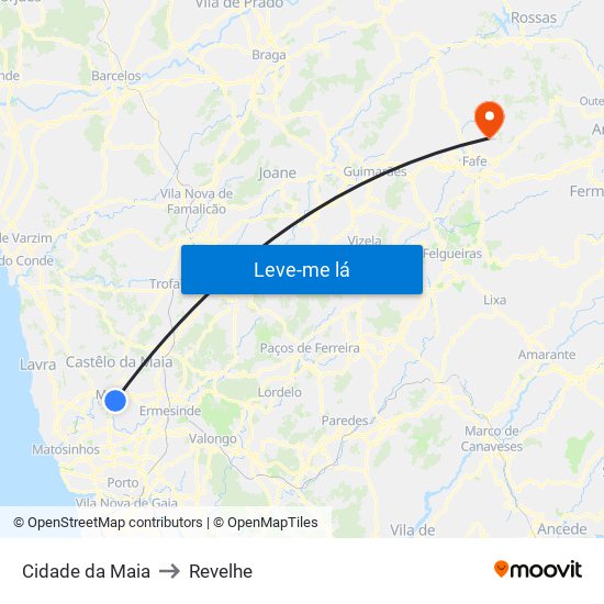 Cidade da Maia to Revelhe map