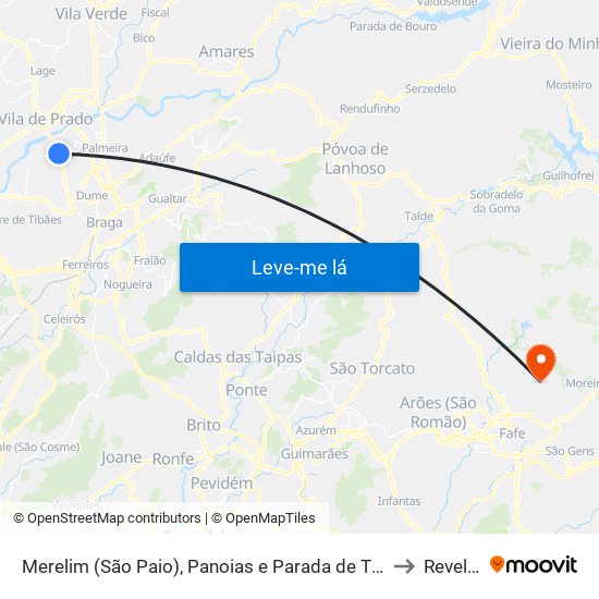 Merelim (São Paio), Panoias e Parada de Tibães to Revelhe map