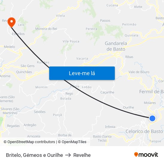 Britelo, Gémeos e Ourilhe to Revelhe map