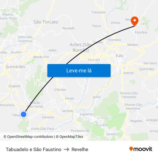 Tabuadelo e São Faustino to Revelhe map