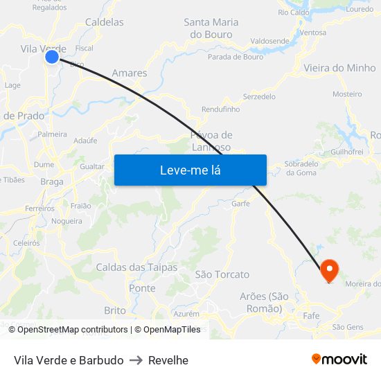 Vila Verde e Barbudo to Revelhe map