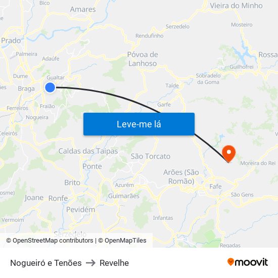 Nogueiró e Tenões to Revelhe map