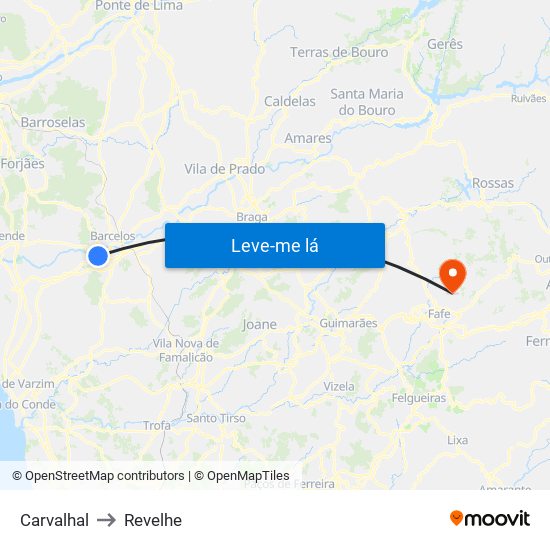 Carvalhal to Revelhe map