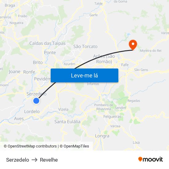 Serzedelo to Revelhe map