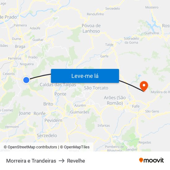 Morreira e Trandeiras to Revelhe map