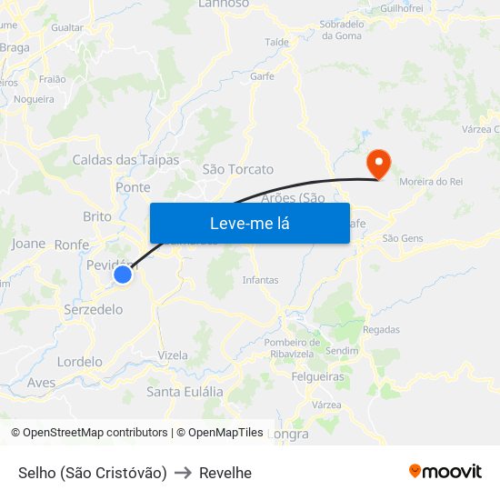 Selho (São Cristóvão) to Revelhe map