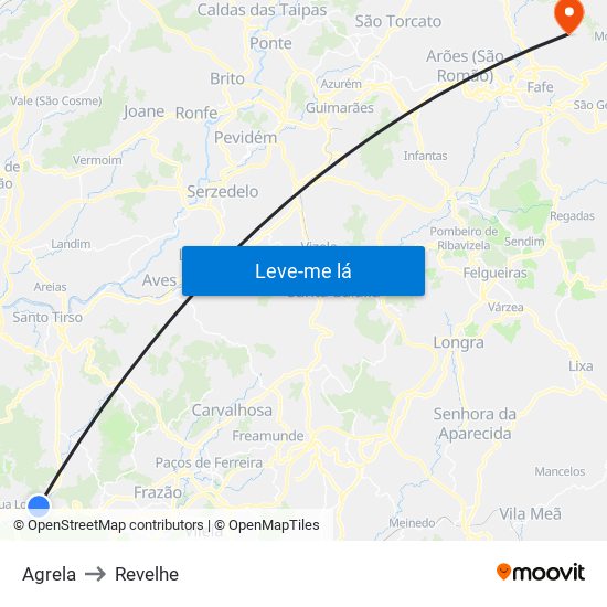Agrela to Revelhe map