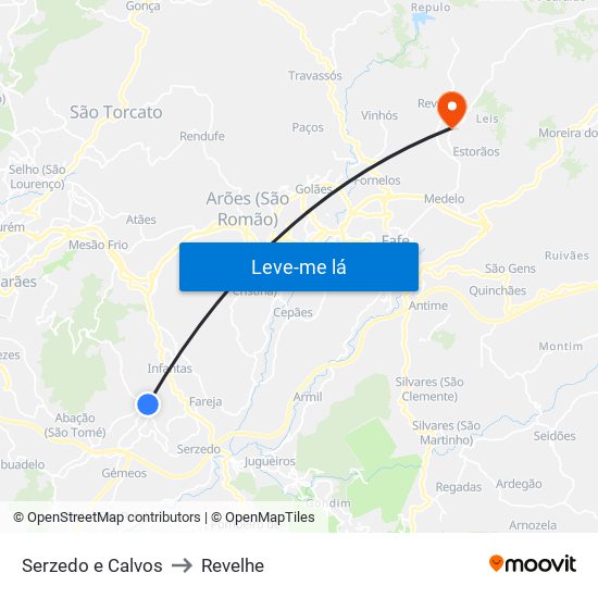 Serzedo e Calvos to Revelhe map