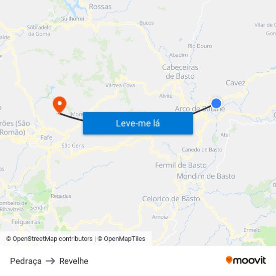 Pedraça to Revelhe map