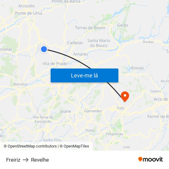 Freiriz to Revelhe map
