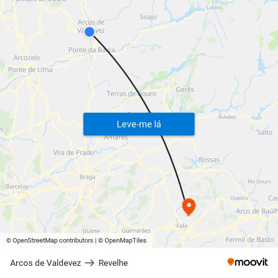 Arcos de Valdevez to Revelhe map